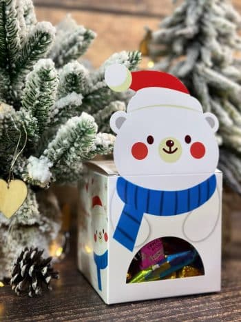 Коробка подарочная кубик для новогоднего подарка Медведь, 100х100х189 мм